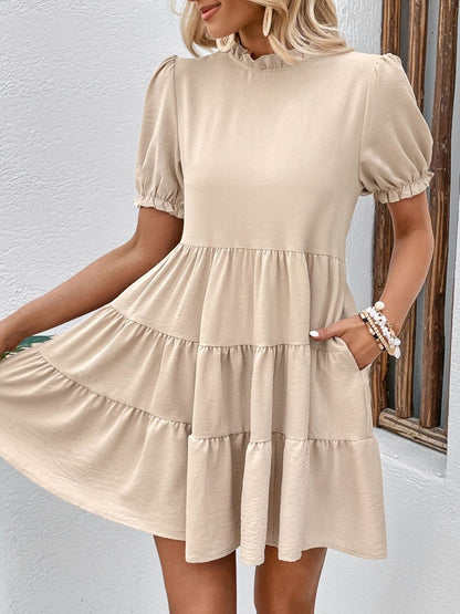 Puff Sleeve Ruffled Fit & Flare Dress