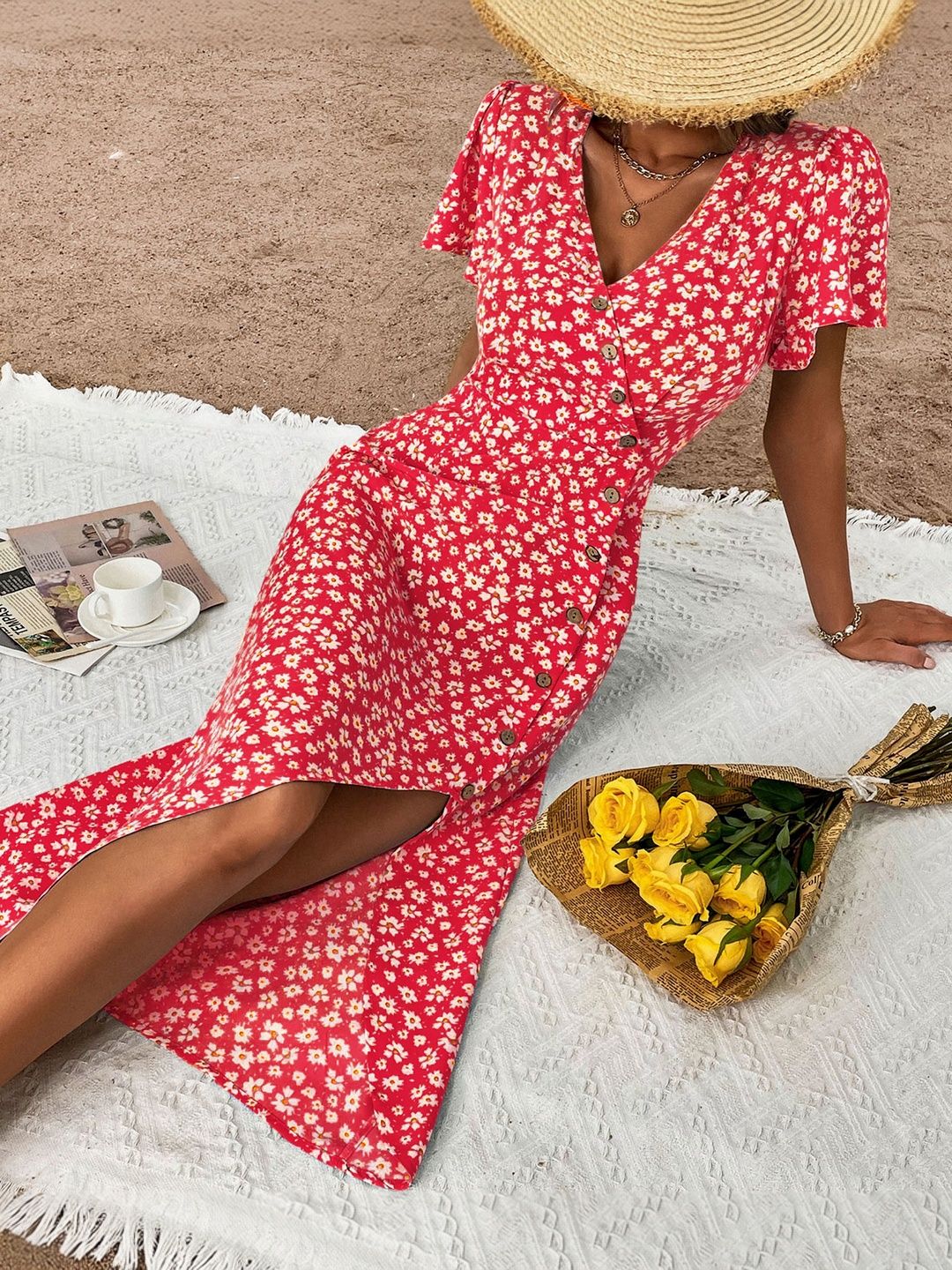 Floral Print A-Line Midi Dress
