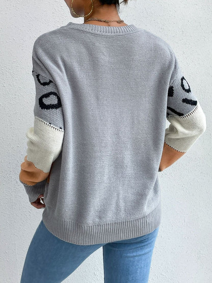 Women's Grey Animal Printed Pullover Blend Regular Fit