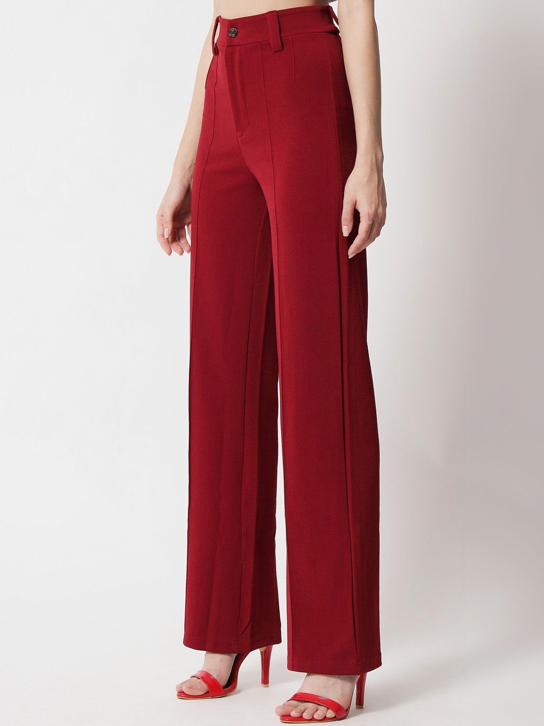 NOWI Women High-Rise Regular Fit Easy Wash Trousers