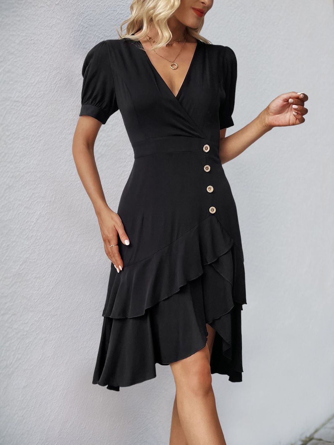 Puff Sleeve Ruffled Dress