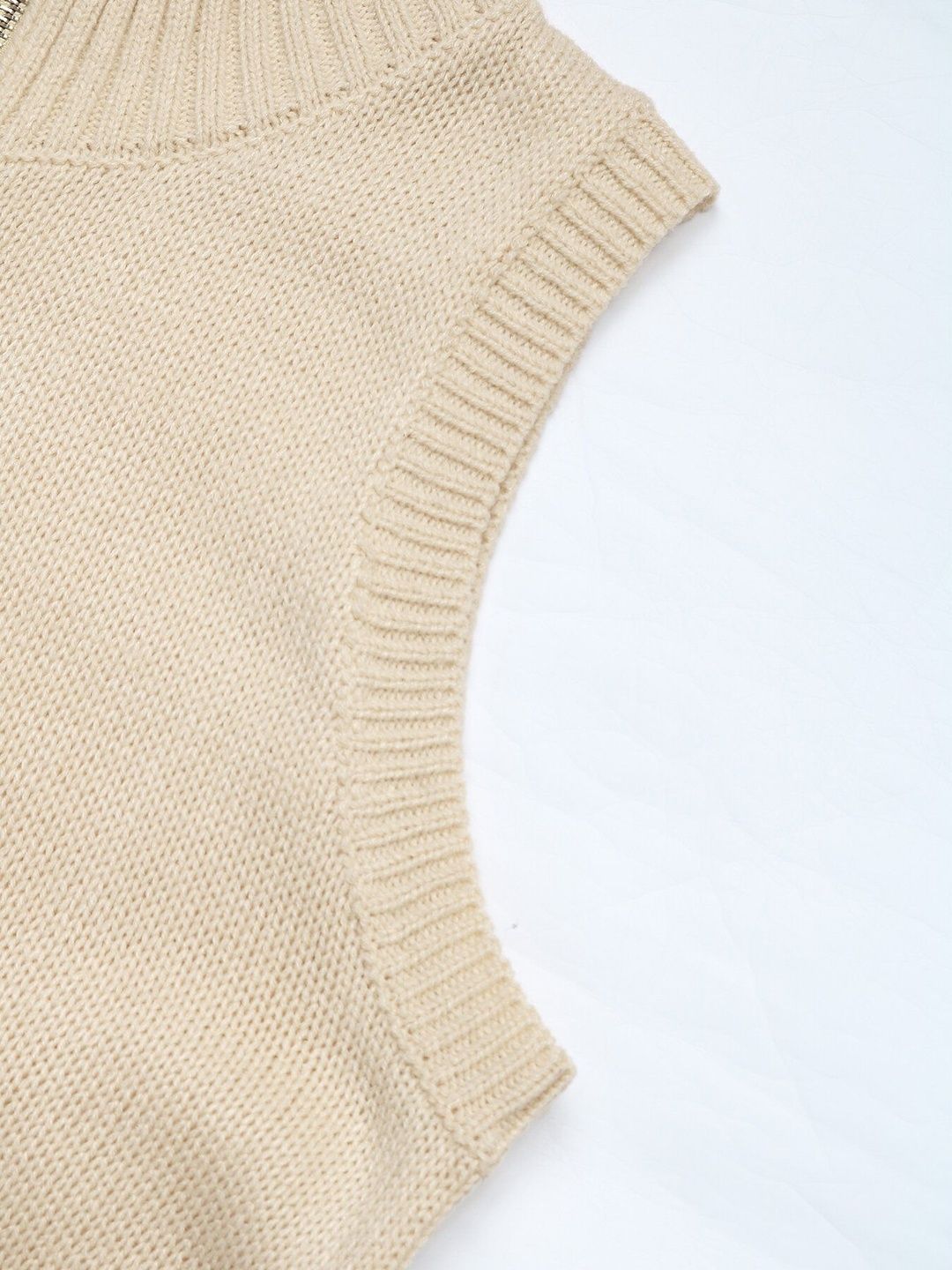 Women's Beige Nowi Women Ribbed Sweater Vest Blend Printed