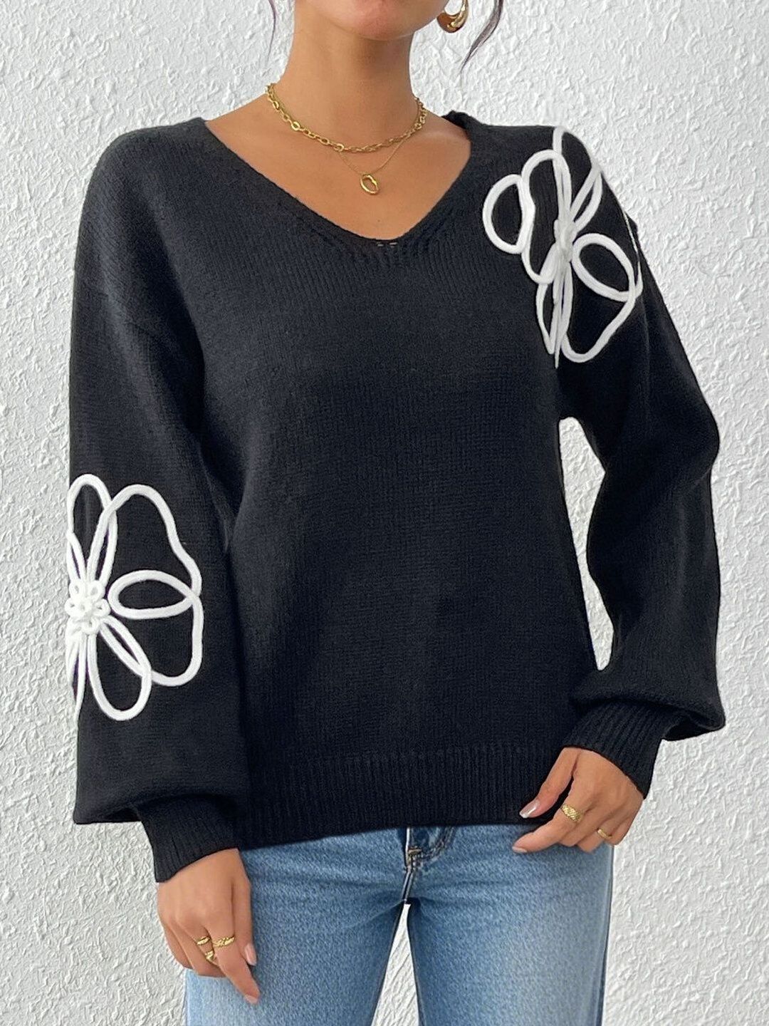 Women Floral Pullover with Embroidered Detail