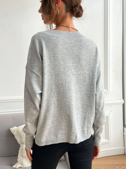 Women's Grey Printed Pullover Blend Regular Fit