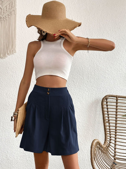 High-Rise Fashion Shorts in Blue cotton Style 347 - Nowi Korean Fashion