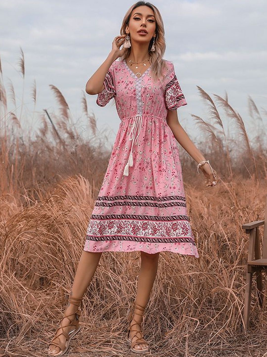 Floral Print Fit & Flare Midi Dress