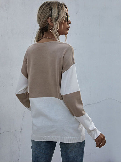 Women's Beige Colourblocked Pullover Blend Printed