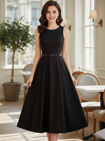 Fit & Flare Midi Dress in Black cotton - Nowi Korean Fashion
