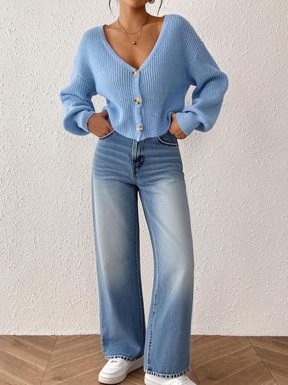 Women Ribbed Crop Cardigan