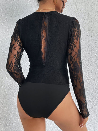 Women Black Lace detail Bodysuit