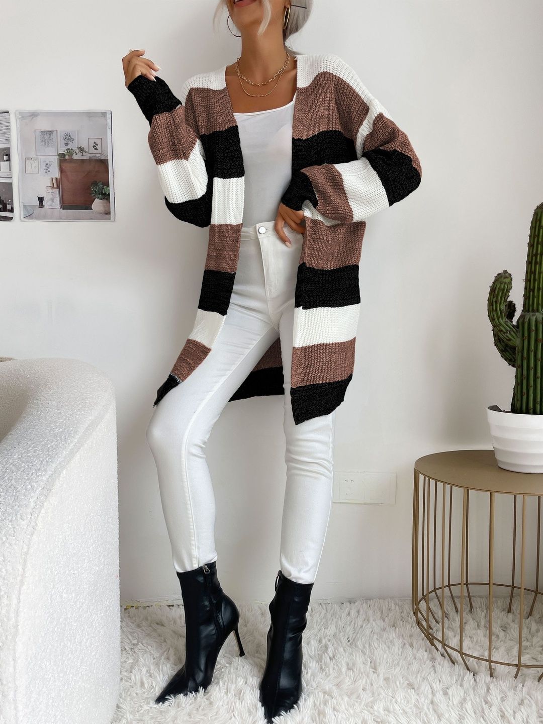 Women Striped Woollen Cardigan