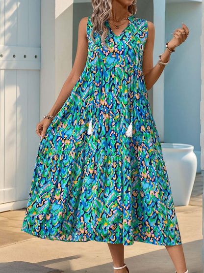 NOWI Printed Ruffled A-Line Midi Dress