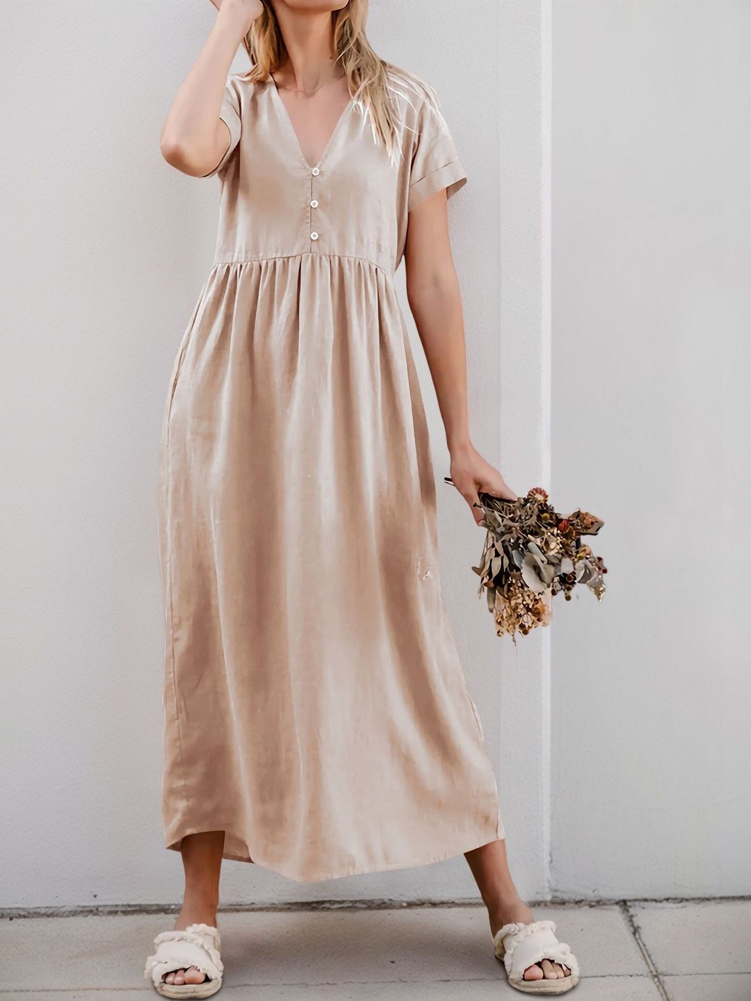 Linen A-Line Midi Dress