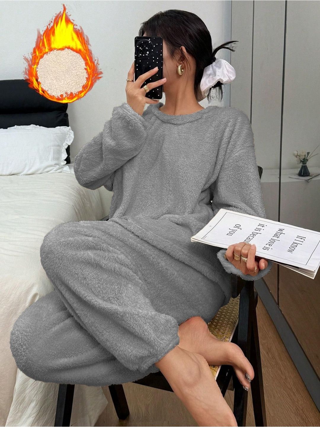 Round Neck Long Sleeves Night Suit