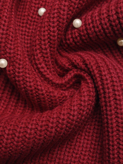 Women's Red Cardigan With Embellished Detail