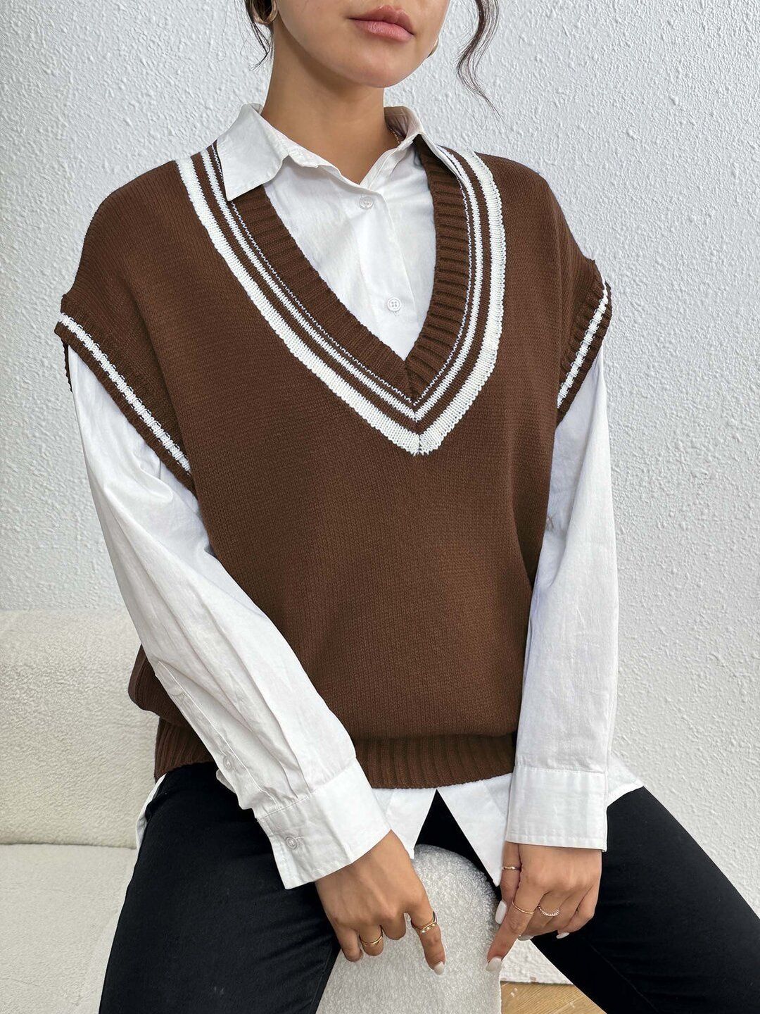 Women Striped Sweater Vest