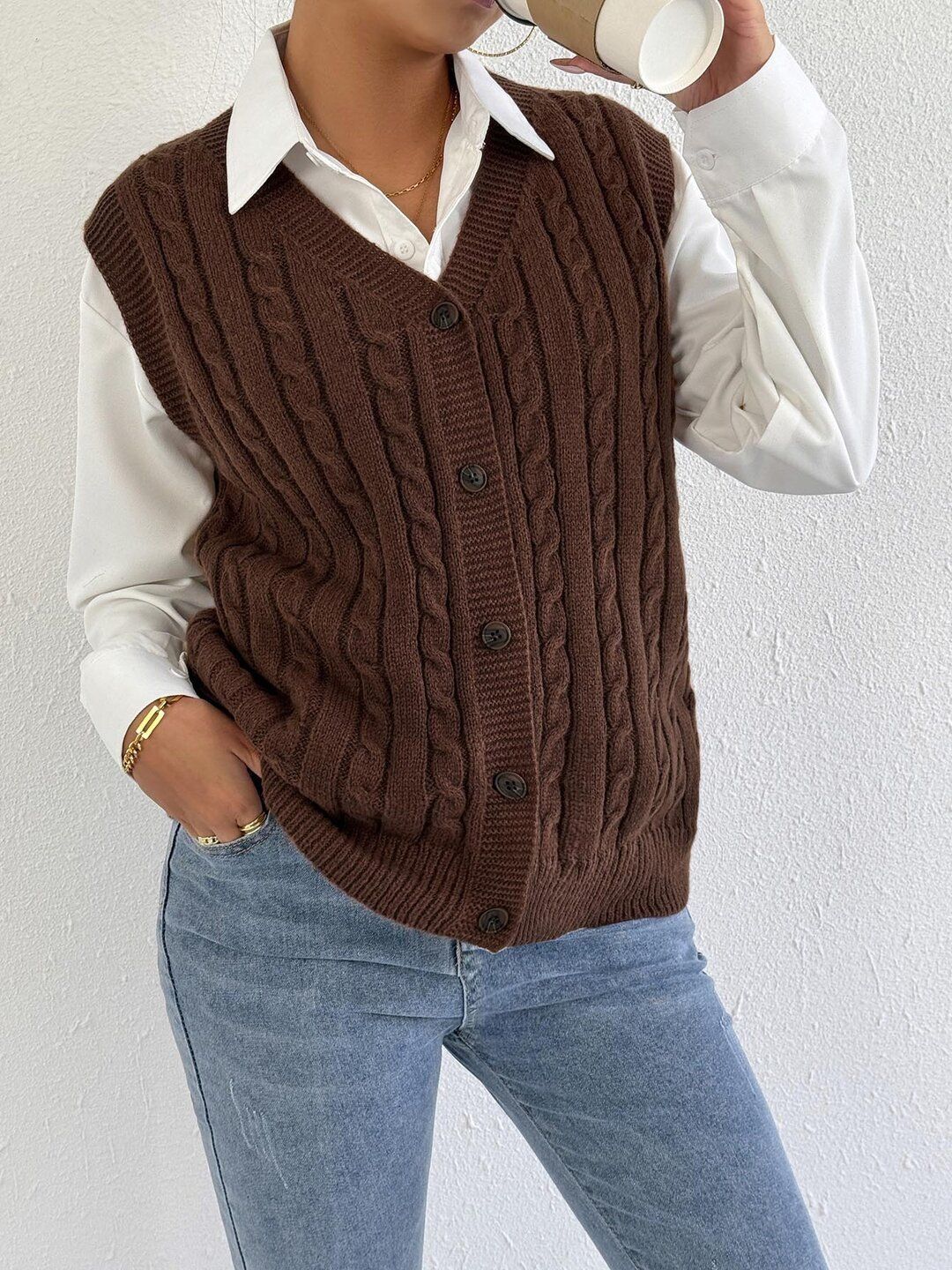 Women Cable Knit Sweater Vest