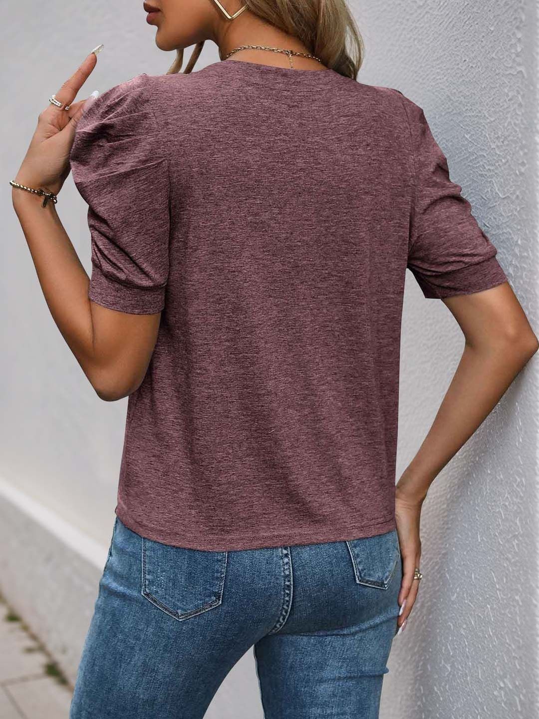 NOWI Round Neck Puff Sleeve Top