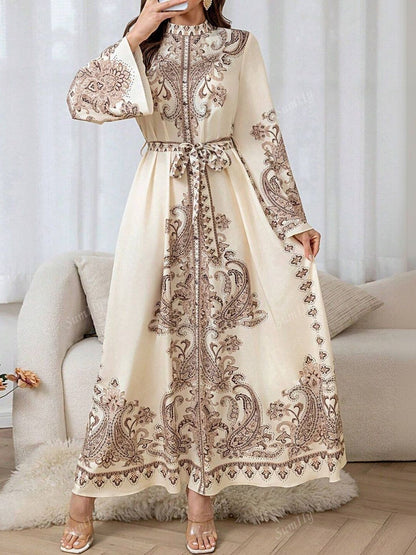 Print Flared Sleeve Sheath Maxi Dress