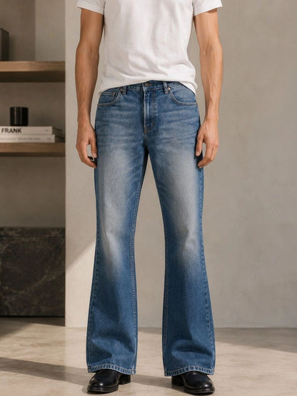 Men Bootcut Mid-Rise Low Distress Light Fade Jeans