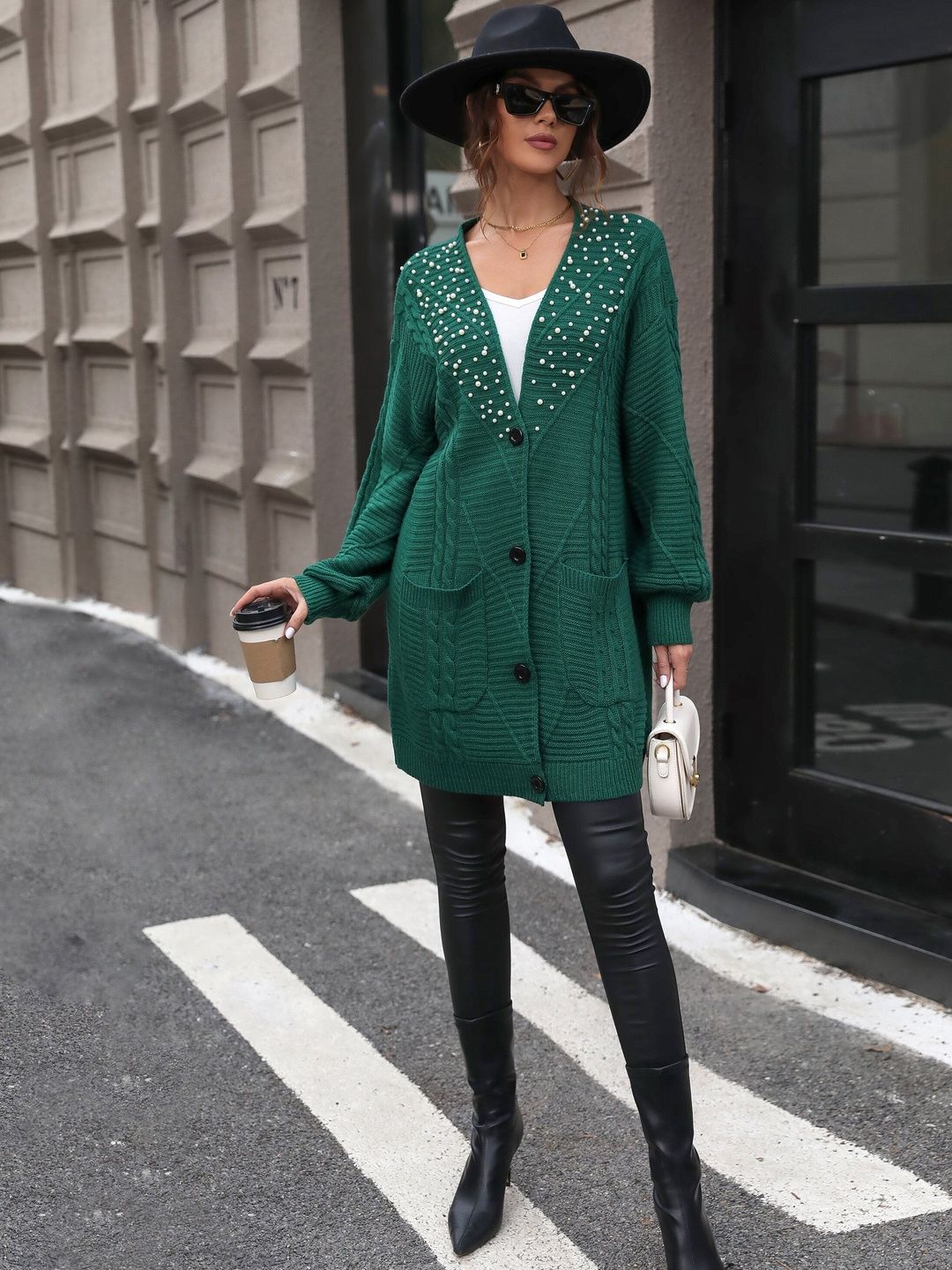 Women's Green Cardigan With Applique Detail