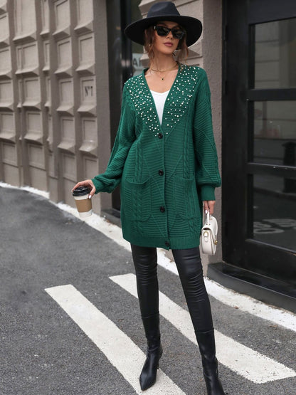 Women's Green Cardigan With Applique Detail