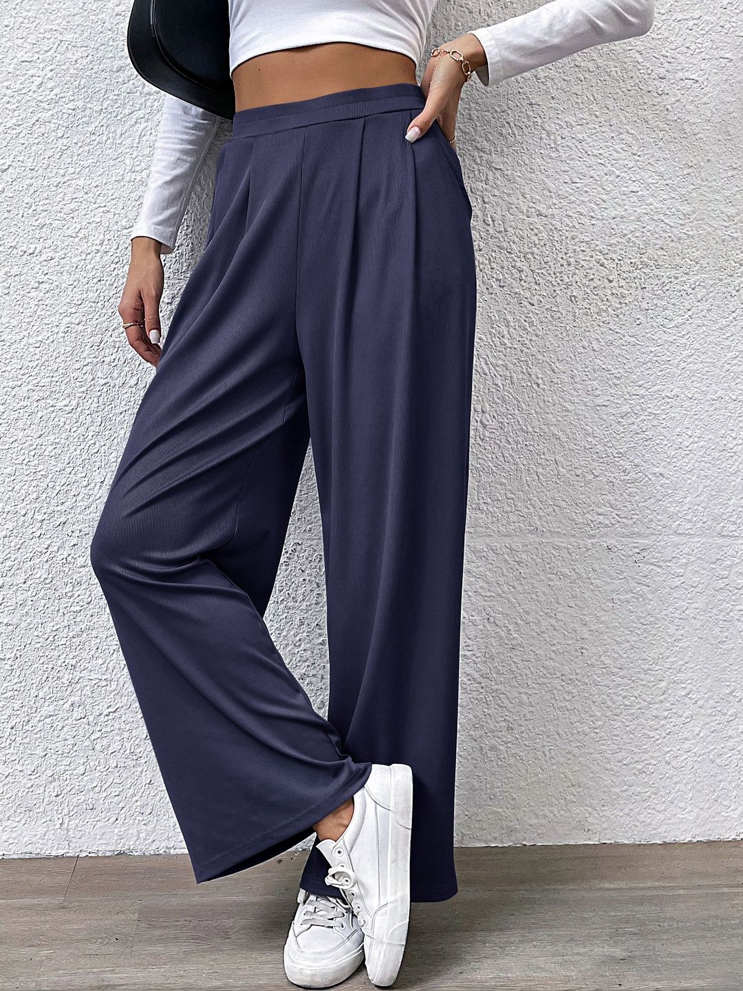 Women High-Rise Pleated Trousers