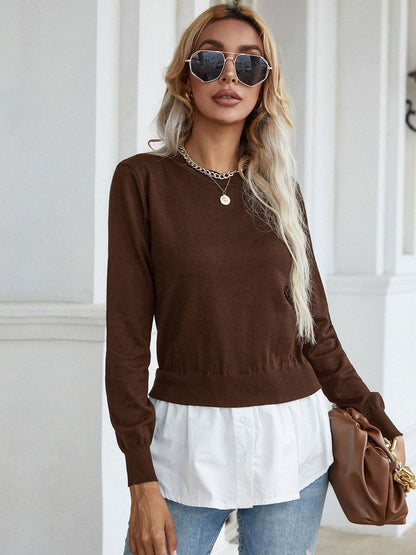 Women's Brown Pullover Blend Printed Regular Fit