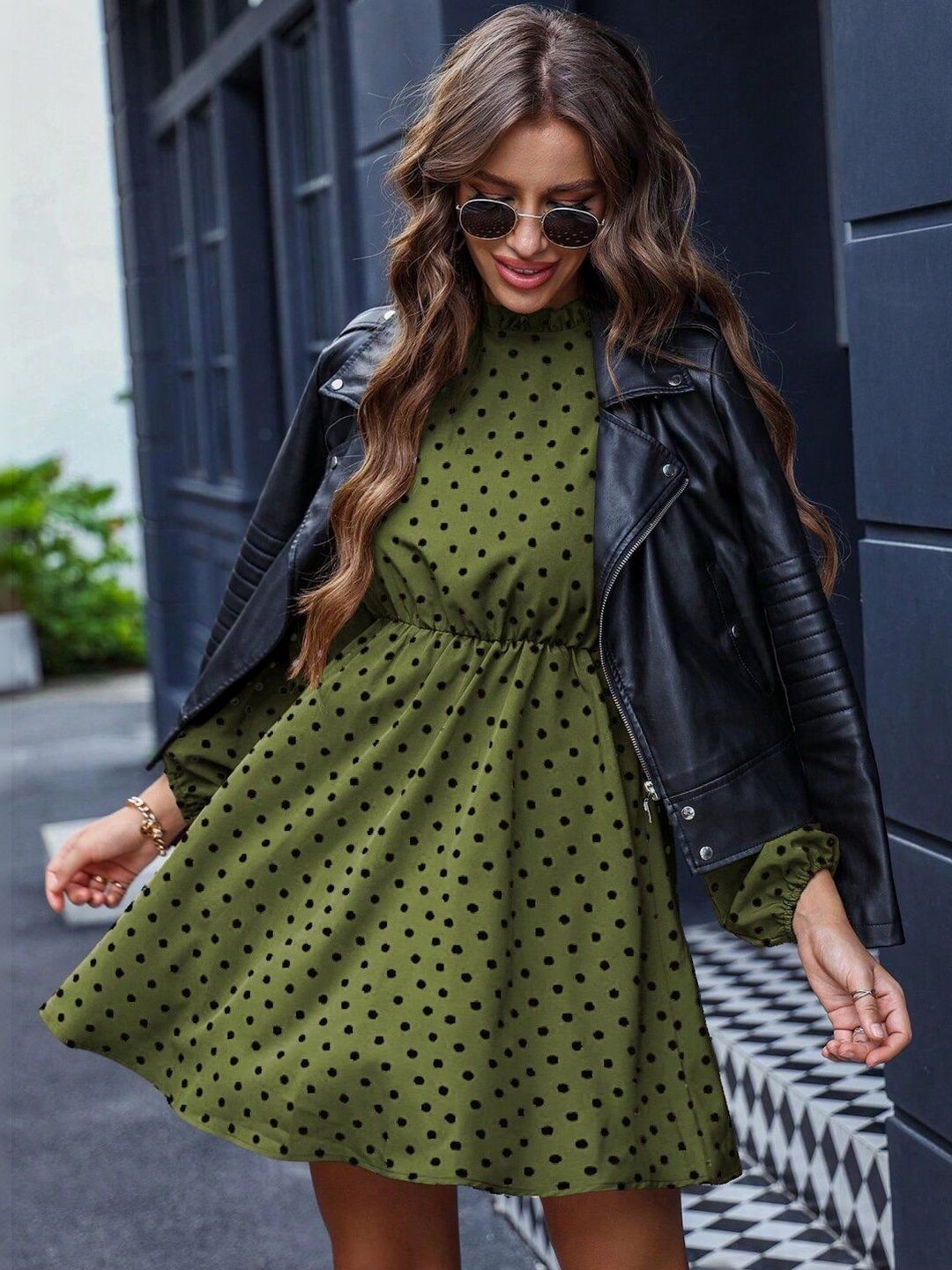 Polka Dot Print Fit & Flare Dress