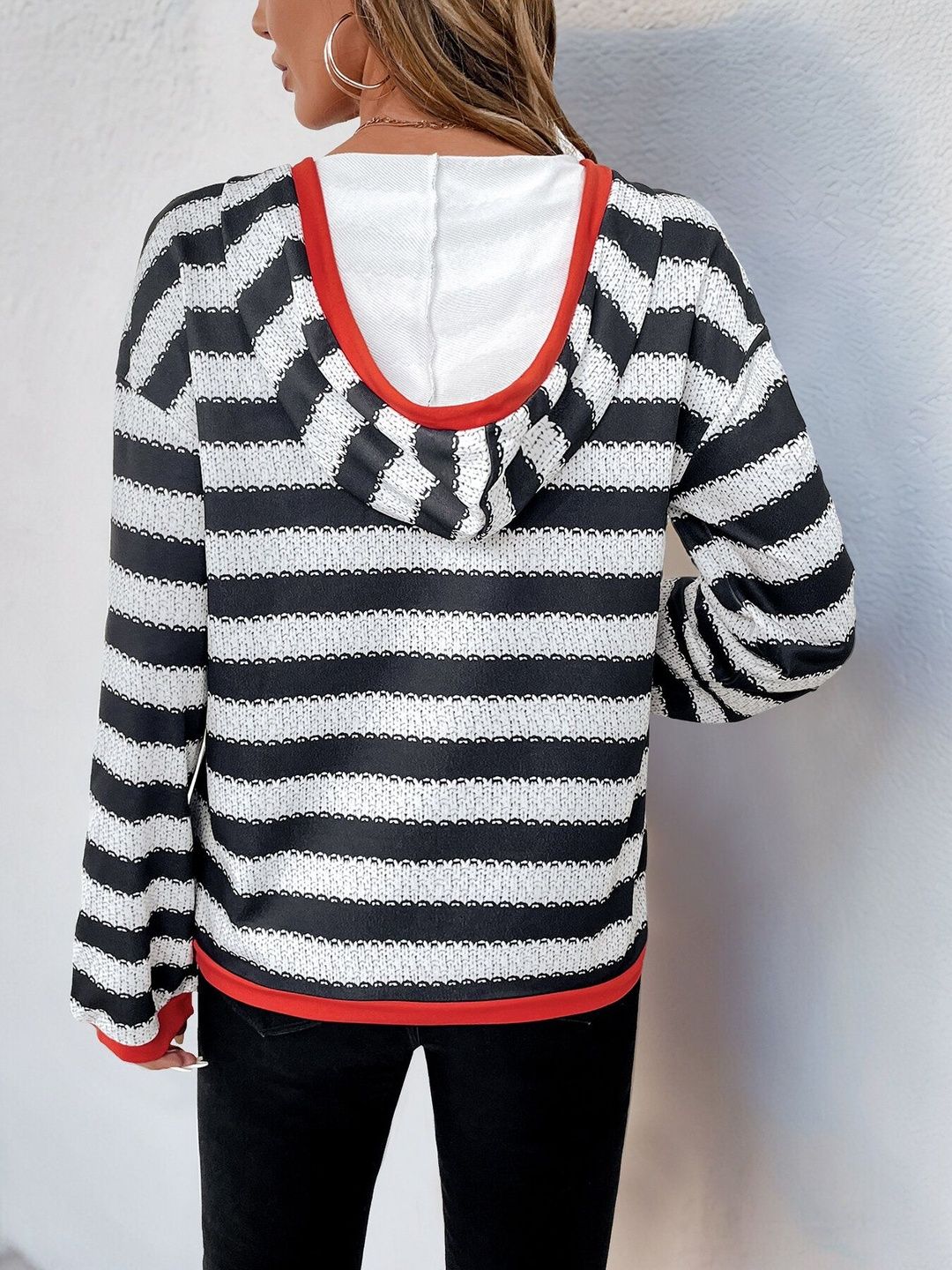 Women Striped Hooded Sweatshirt