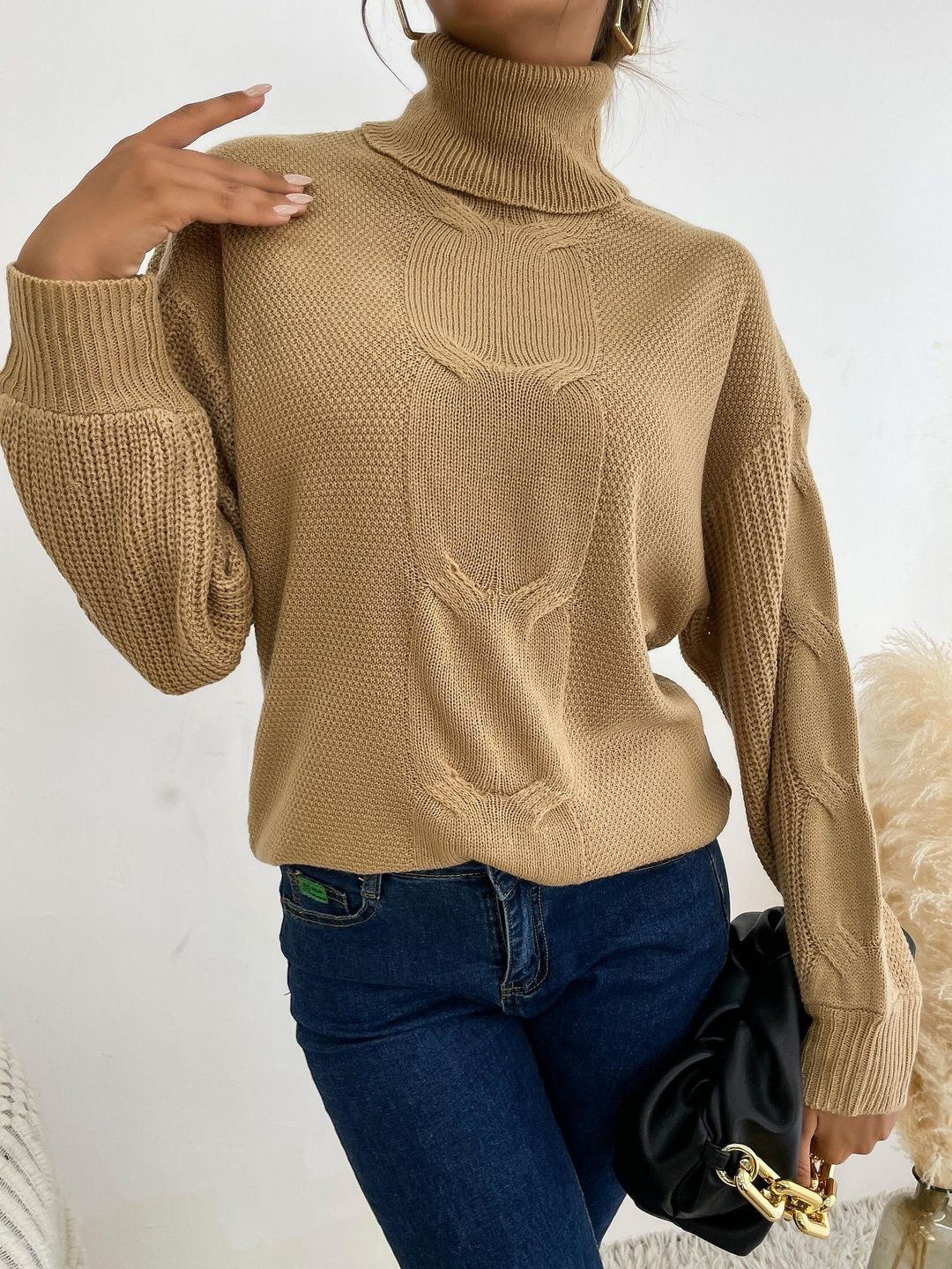 Women's Orange Nowi Women Cable Knit Pullover Printed