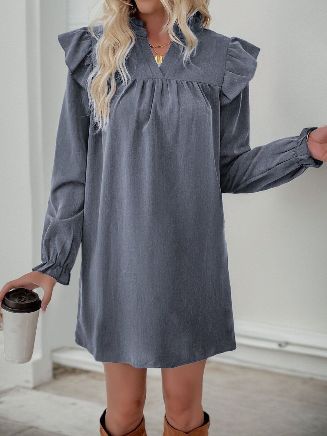 Women's Grey Ruffled Dress