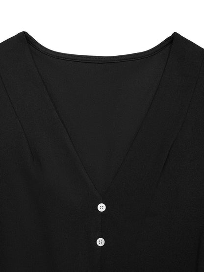 Women's Black Colourblocked Flared Sleeve Ruffled Fit &