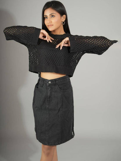 NOWI Women Woollen Crop Pullover