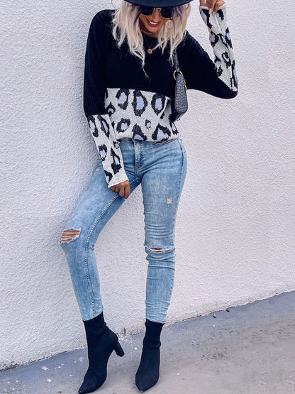 Women's Black Animal Colourblocked Pullover Blend