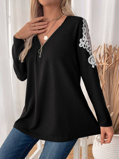 Women V-Neck Applique T-shirt