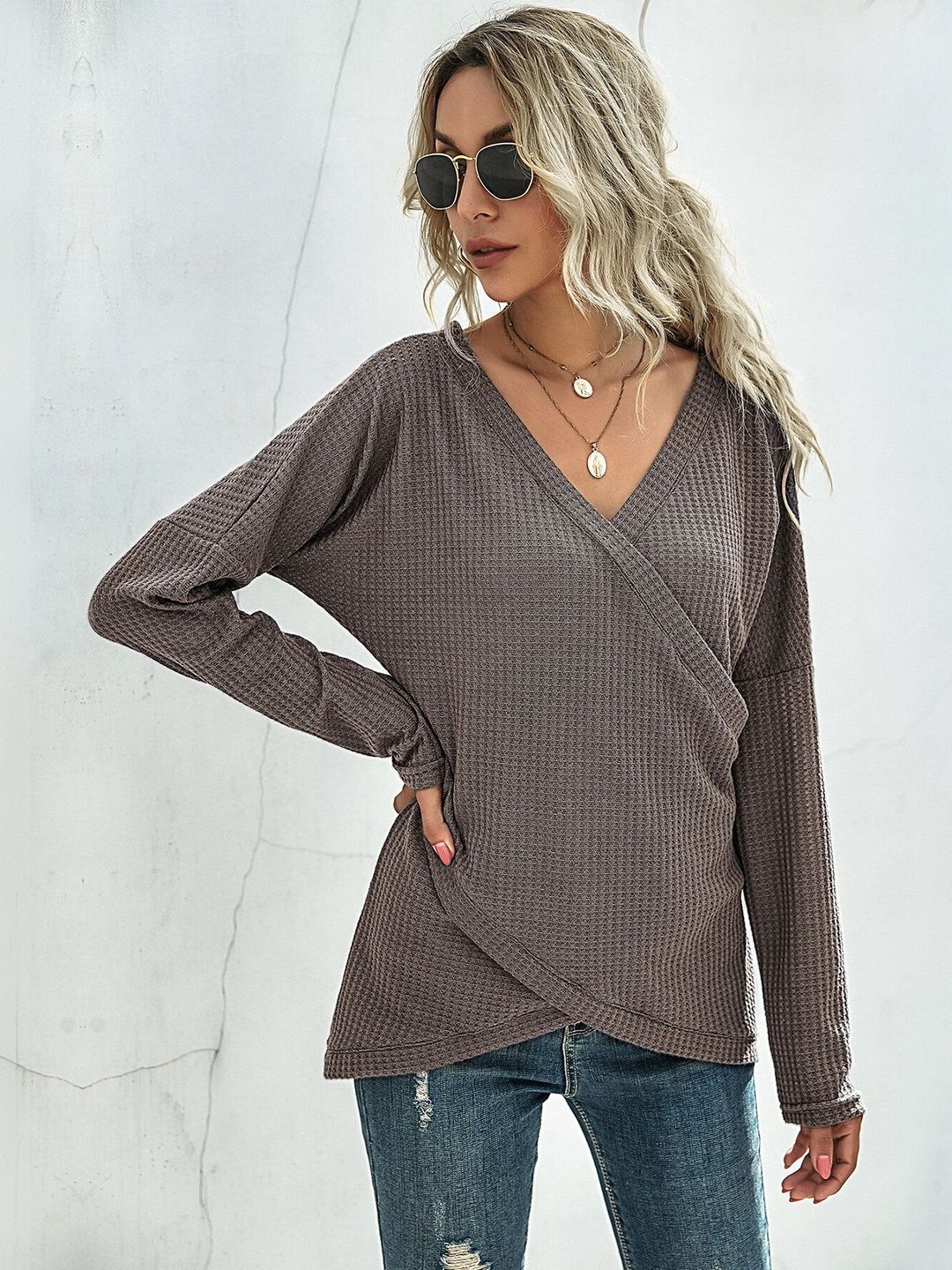 Women's Brown Pullover Blend Printed Regular Fit