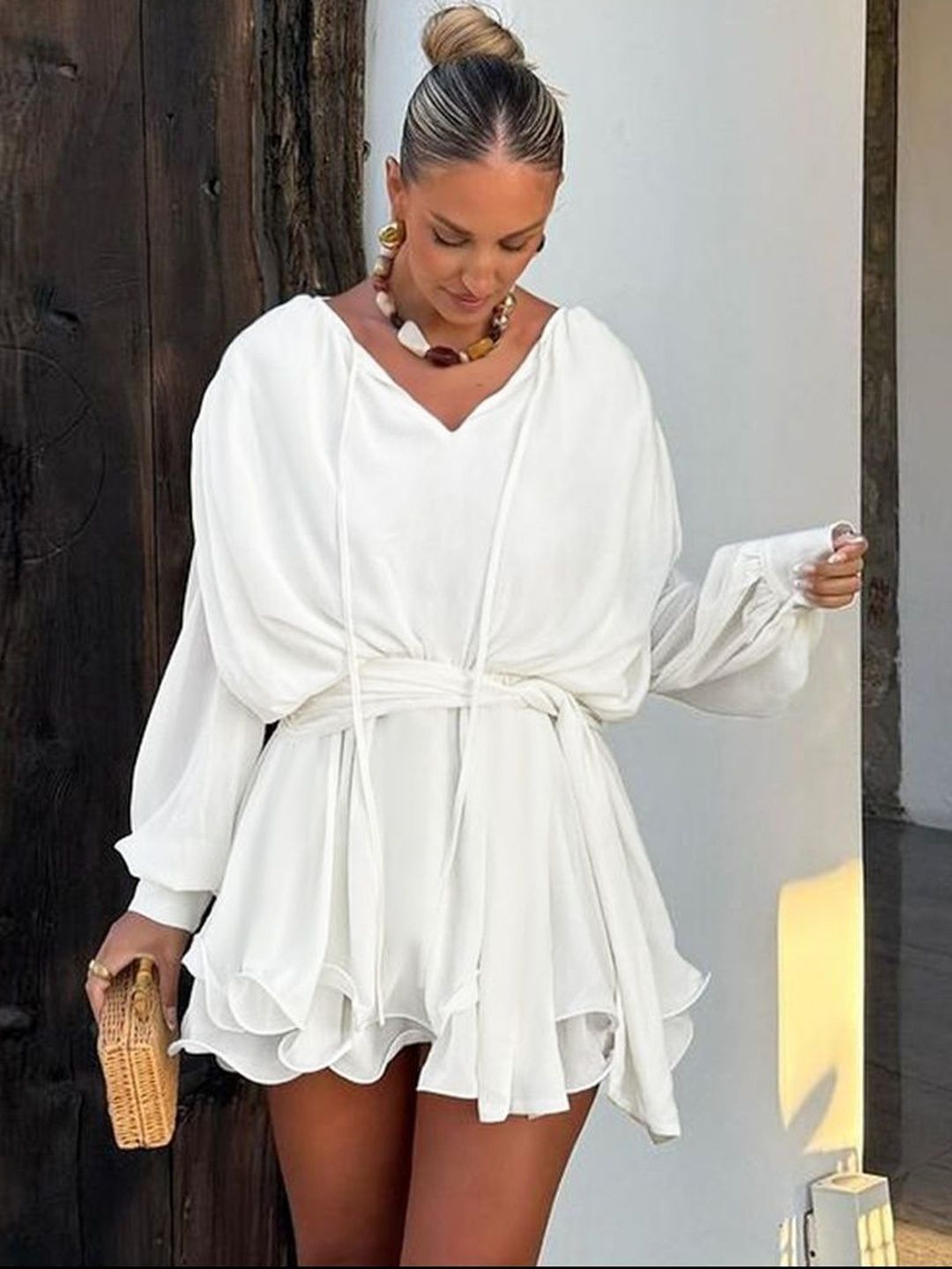 Ruffled Fit & Flare Mini Dress - Nowi Korean Fashion