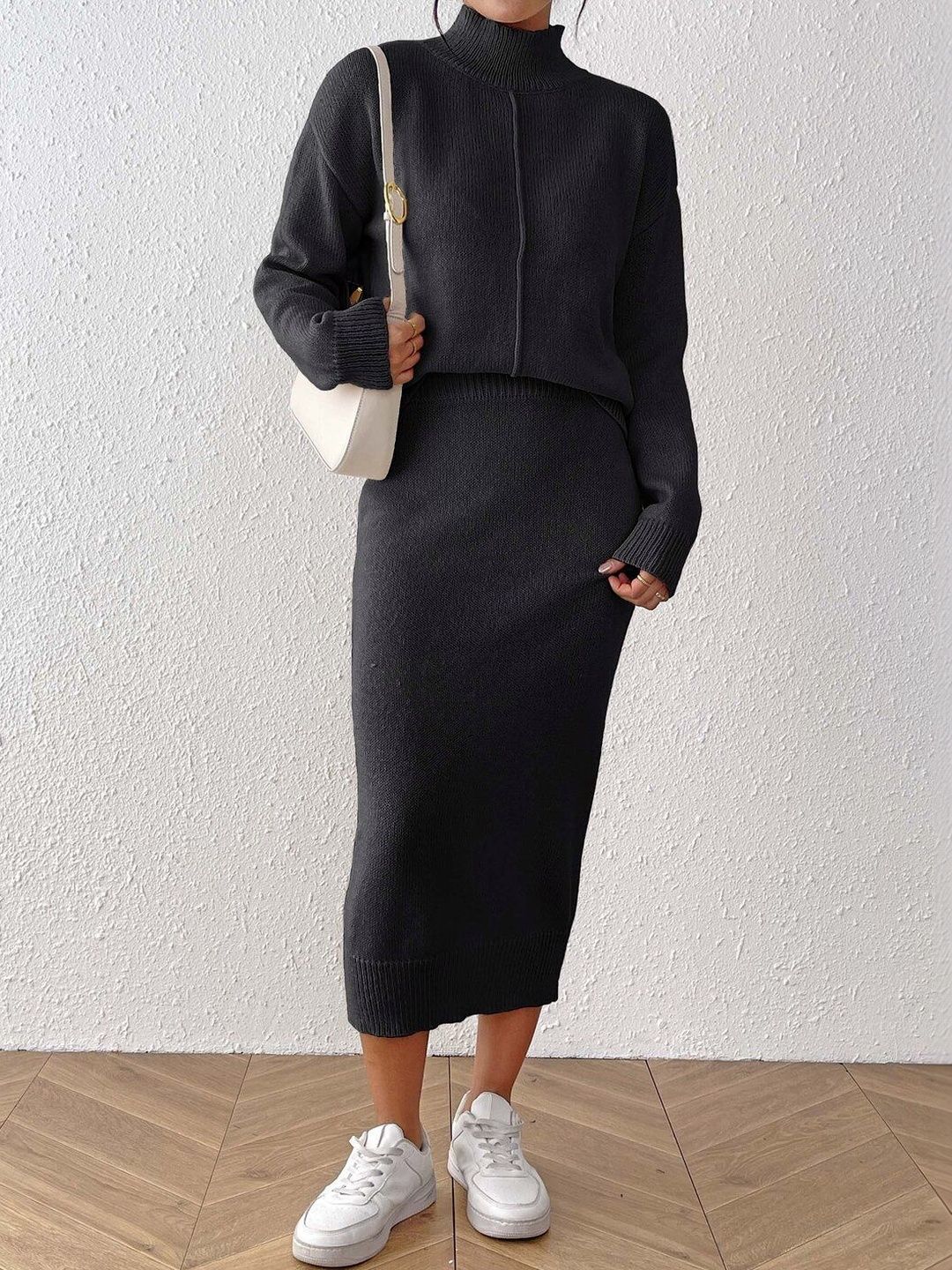 Knitted Solid Sweater with Skirt