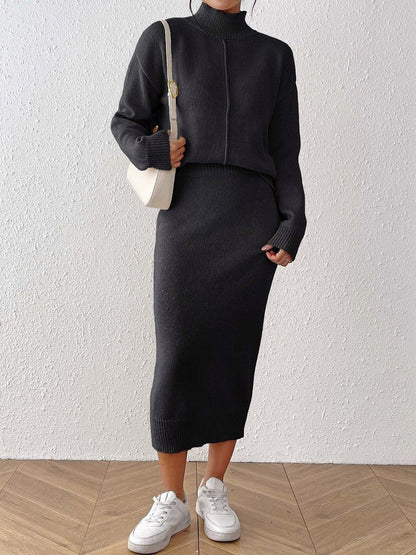 Knitted Solid Sweater with Skirt