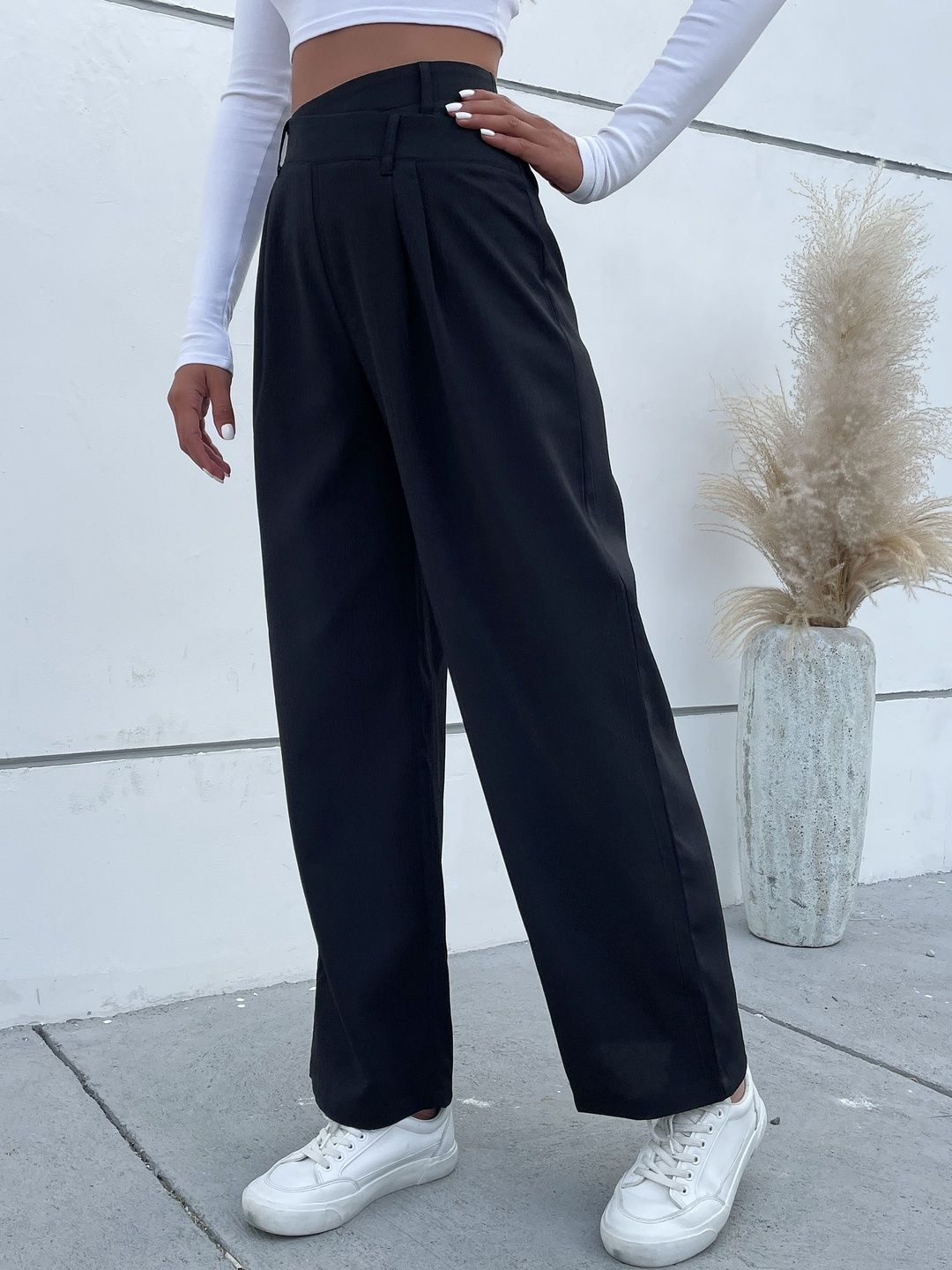 Women High-Rise Non Iron Pleated Trousers