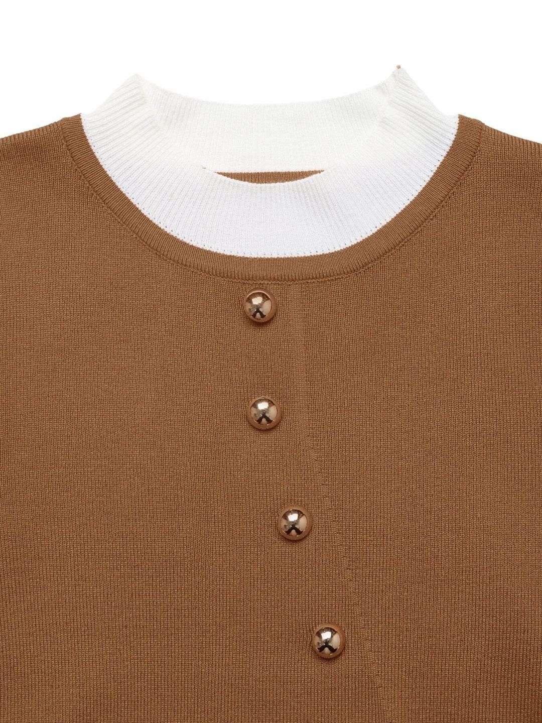 Women's Brown Ribbed Pullover Blend Printed Regular Fit