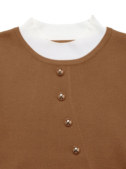 Women's Brown Ribbed Pullover Blend Printed Regular Fit