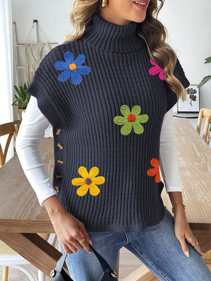 Women Colourblocked Ribbed Sweater Vest with Applique Detail