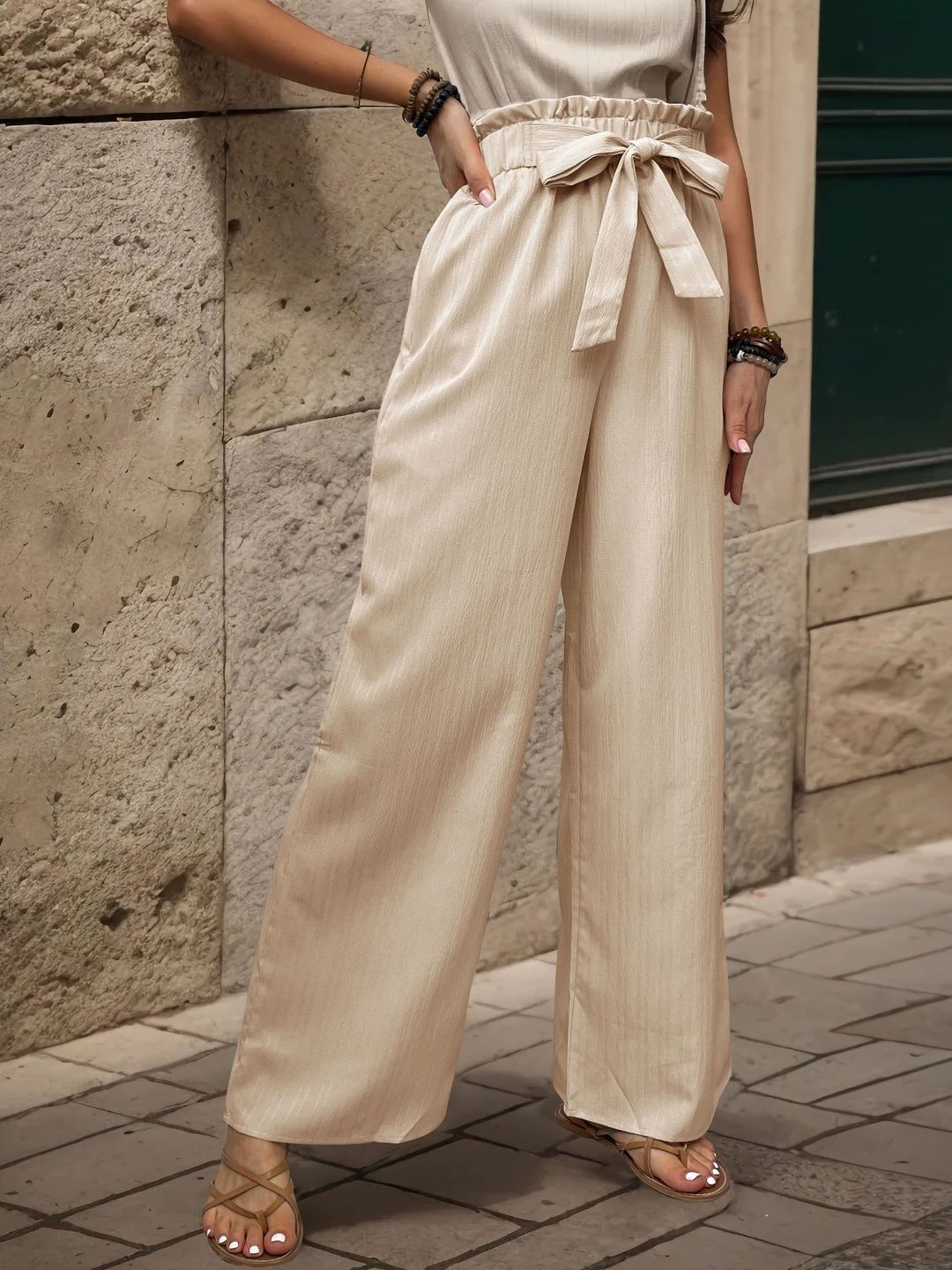 Women Textured High-Rise Non Iron Pleated Trousers