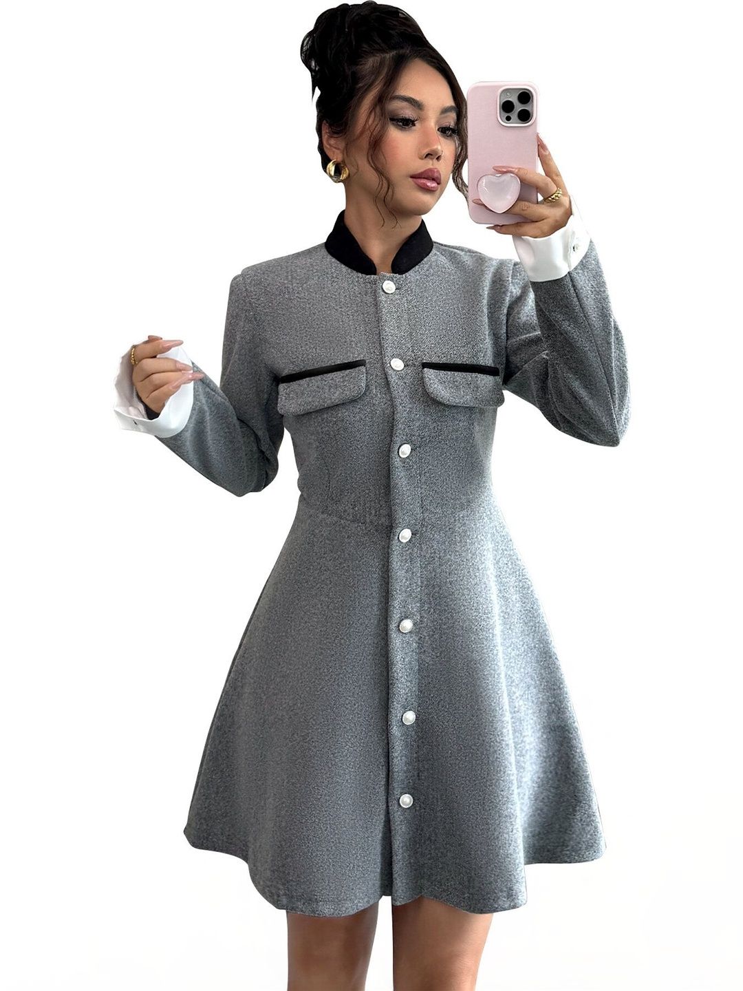 Fit & Flare Dress in Grey - Nowi Korean Fashion