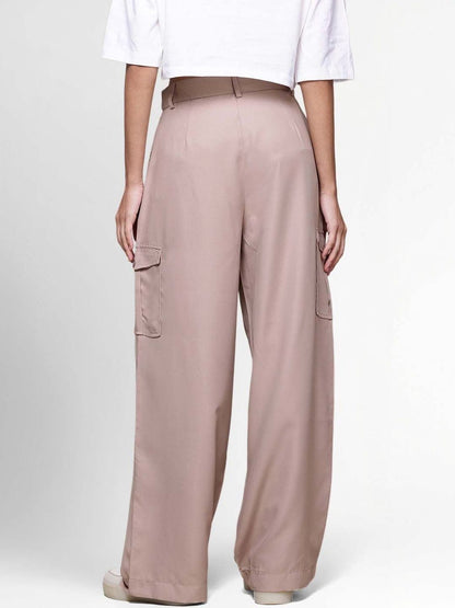 Women High-Rise Pleated Cargos Trousers