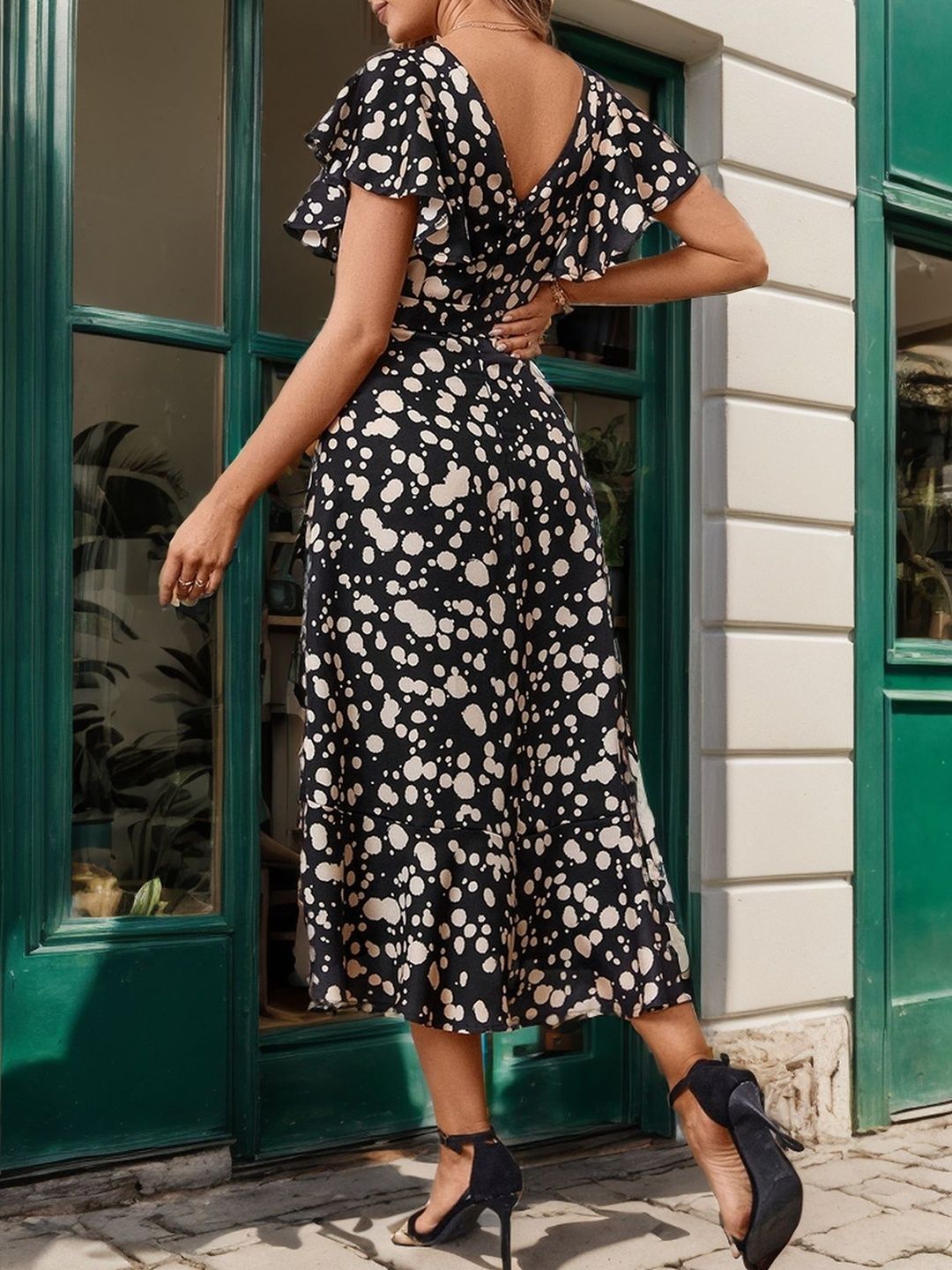 Print Flutter Sleeve Fit & Flare Midi Dress