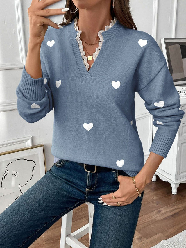Printed Pullover in Blue - Nowi Korean Fashion