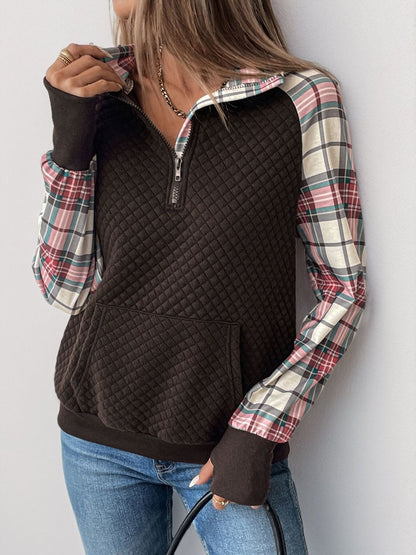 Colourblocked Sweatshirt in Black Cotton Style 87 - Nowi Korean Fashion